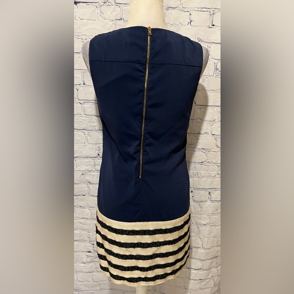 Boston Proper Preppy Shift Dress in Blue Tweed and Stripes Size 8 - Picture 4 of 8